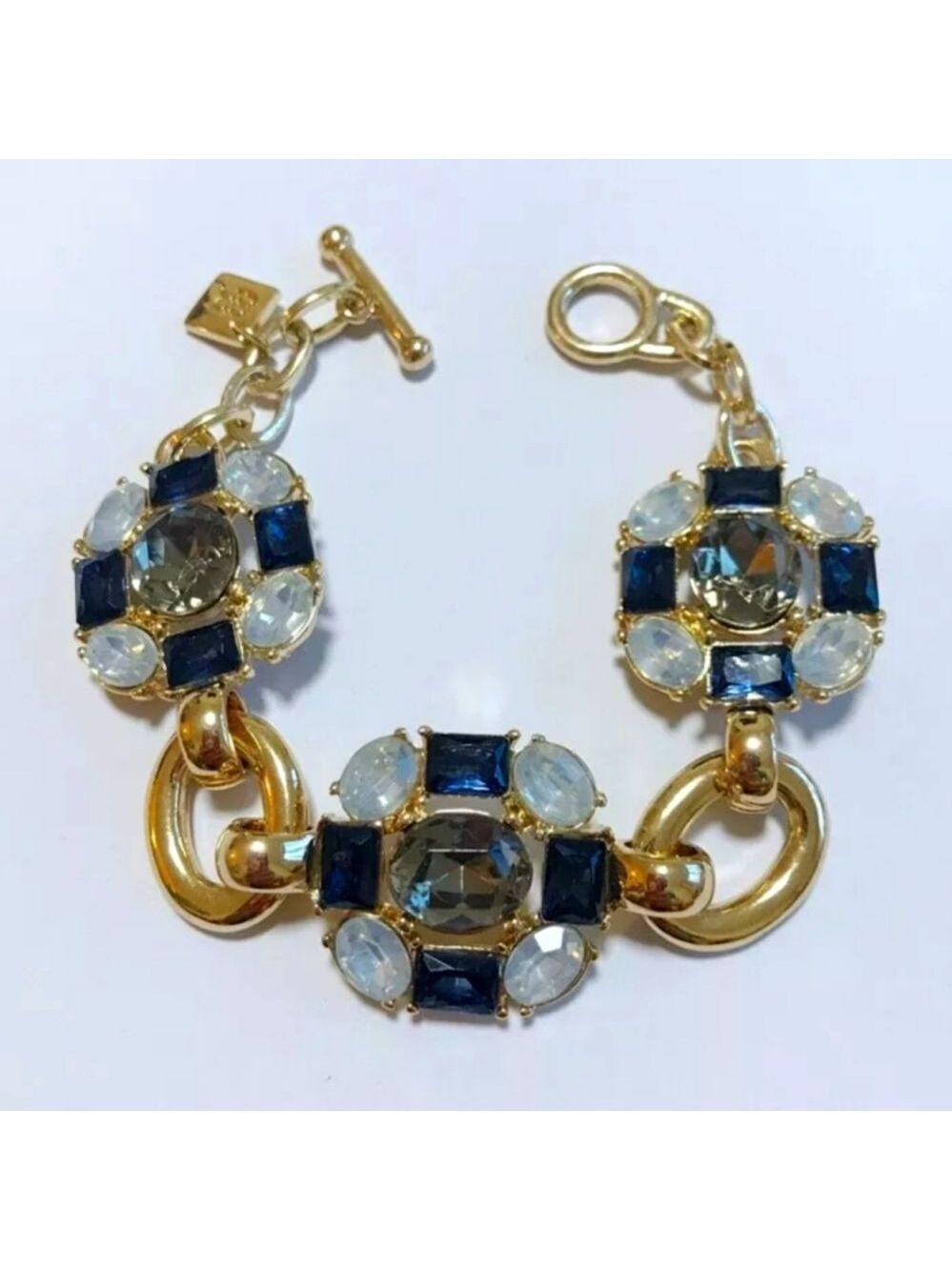 BANANA REPUBLIC GOLD TONE BLUE GREY LIGHT YELLOW CUT RESIN 7.5" BRACELET NWT